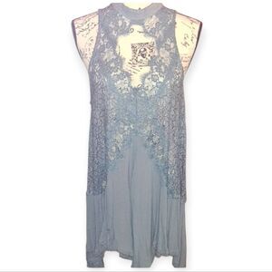 FREE PEOPLE TELLTALE Romantic Blue Lace Mini  Dress / Tunic Top Size Medium